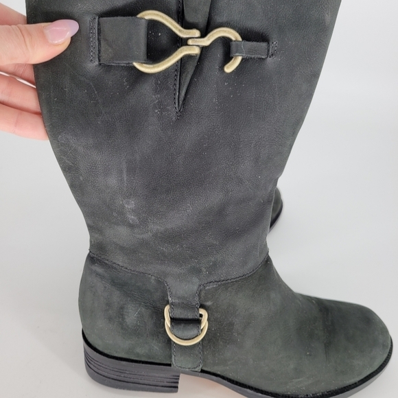 Cole Haan nike air technology brass buckle distressed black leather boot 10 - Picture 8 of 14